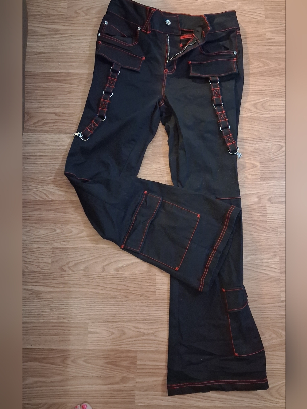 Hot Topic Black Cargo Pants with Red Stitching